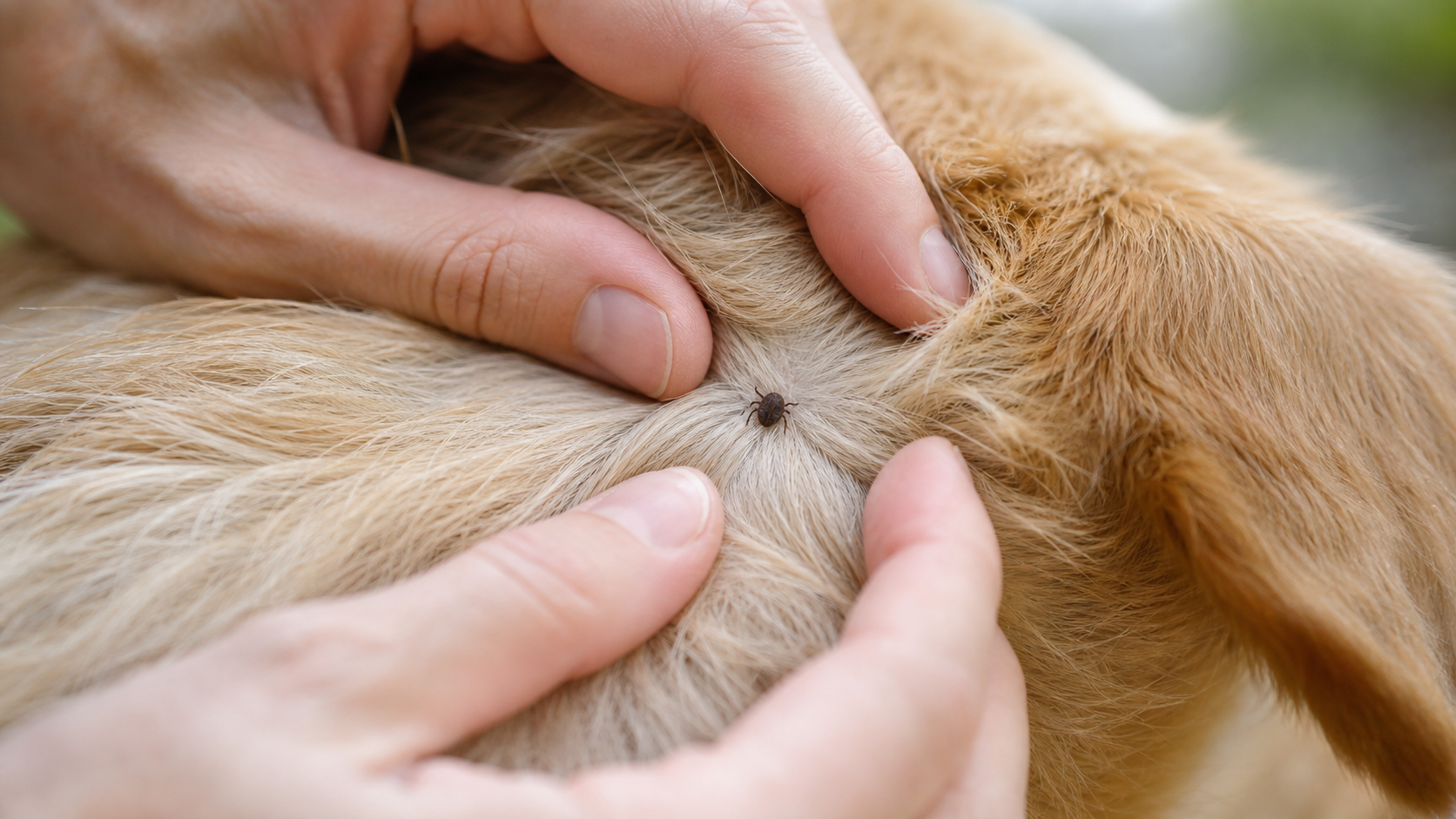 Dog tick identification close-up check in dog fur