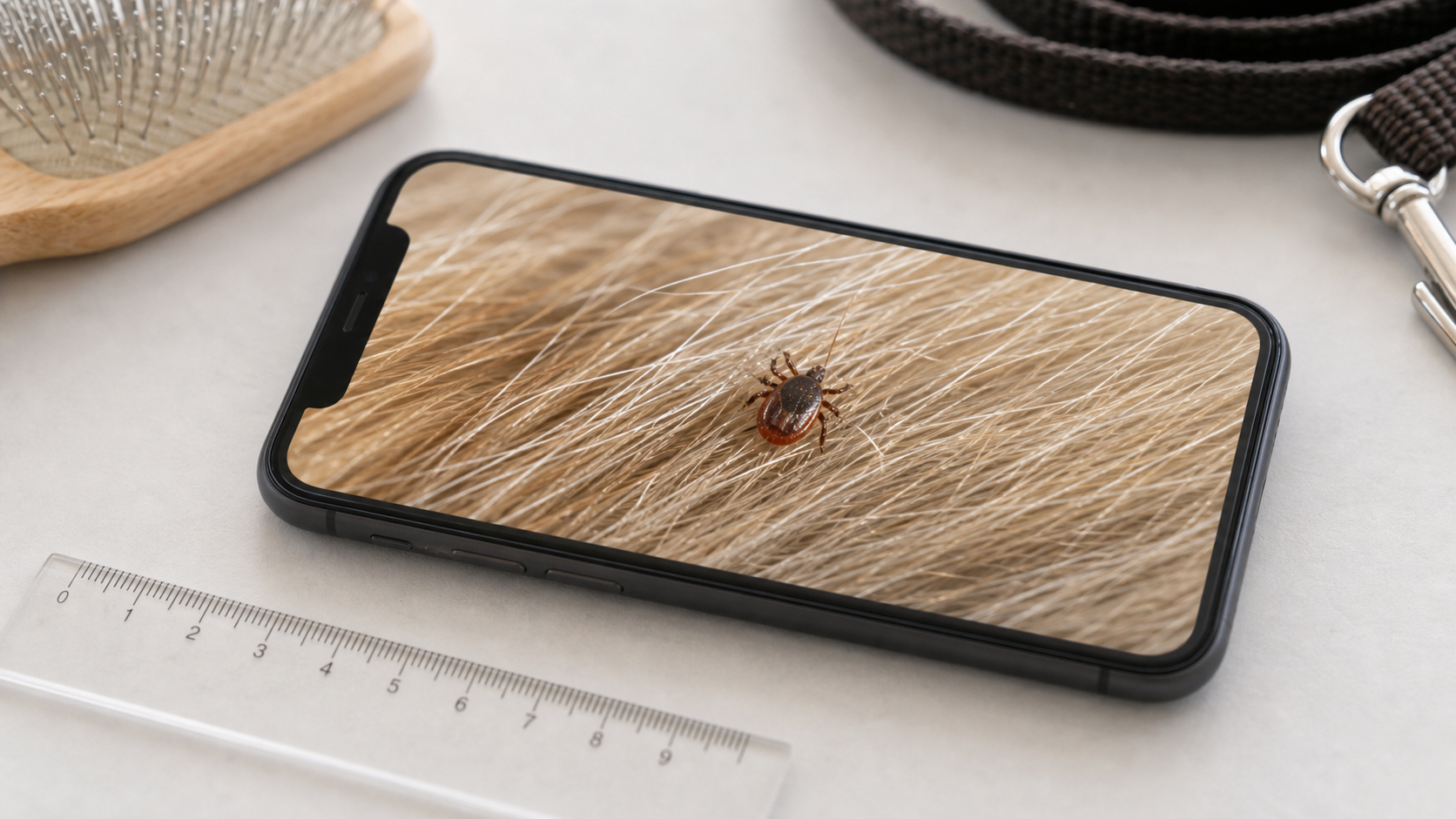 Dog tick identification by photo with phone and scale reference