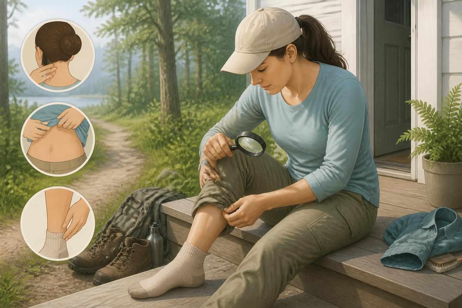 Person checking for ticks after spending time outdoors