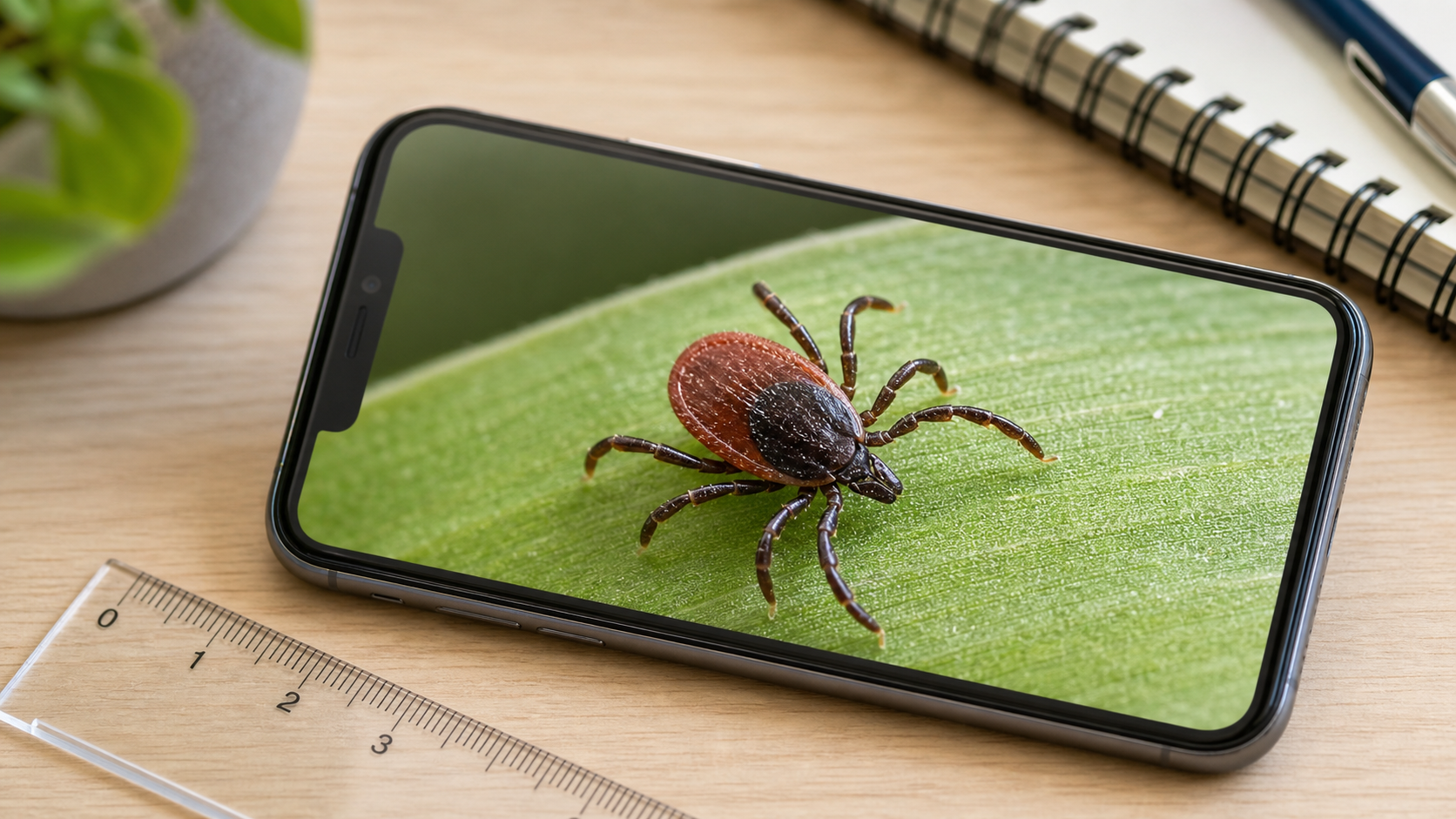 Identify tick by photo using a phone and scale reference