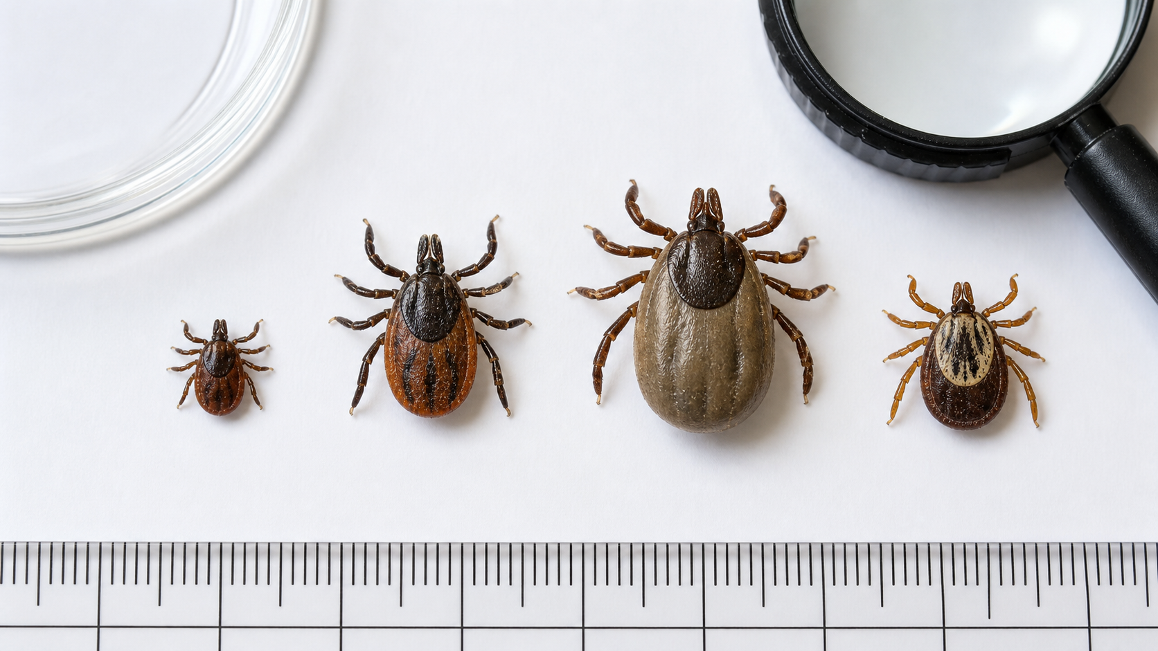 Tick identification chart with different tick sizes and shapes