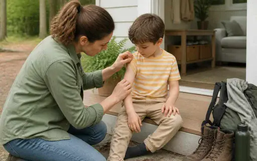 Person doing a careful tick check after being outdoors