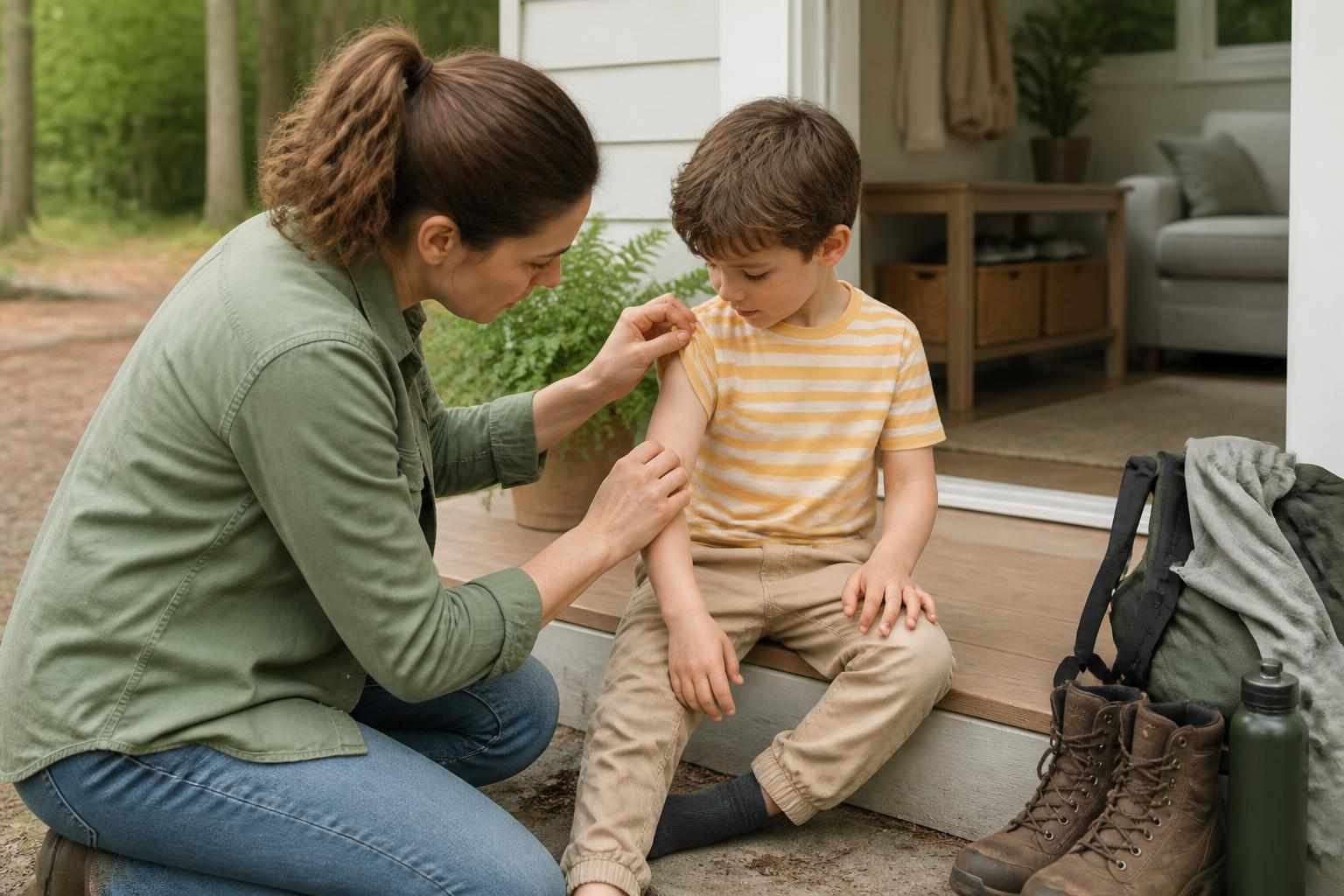 Person doing a careful tick check after being outdoors