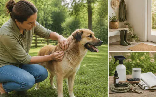 Dog being checked for ticks after an outdoor walk
